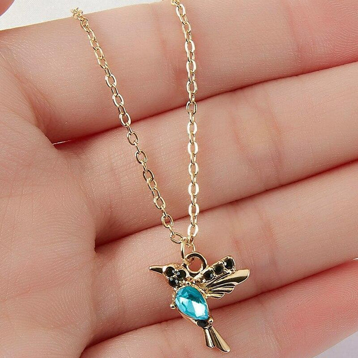Golden Blue Crystal Hummingbird Pendant
