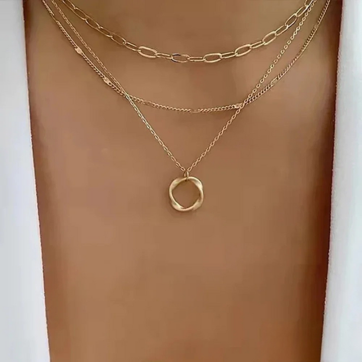 Vintage Layered Gold Necklace with Pendant