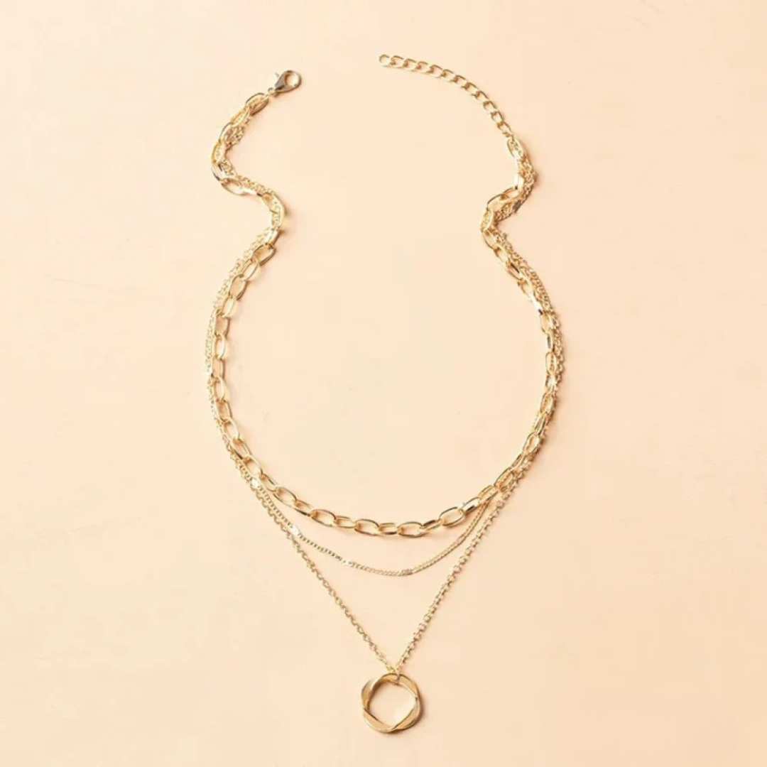 Vintage Layered Gold Necklace with Pendant