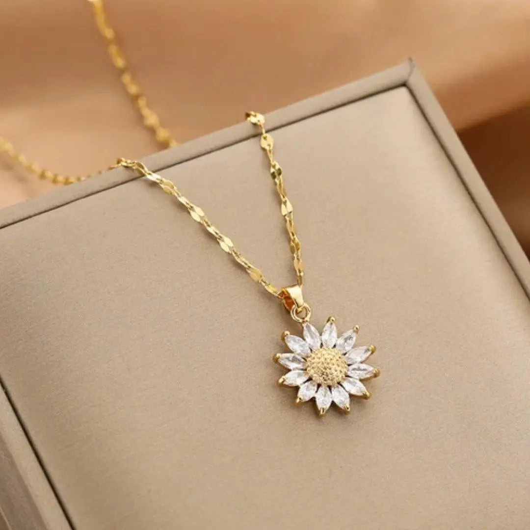 Golden Sunflower Crystal Pendant Necklace