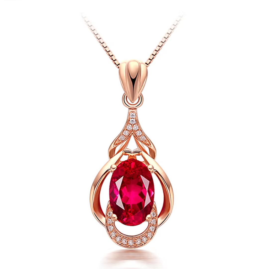 Exquisite Red Crystal Gold Necklace