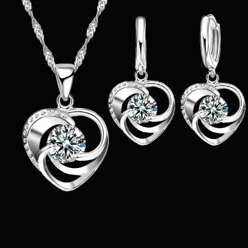 Sterling Silver Heart-Shaped Necklace and Earrings