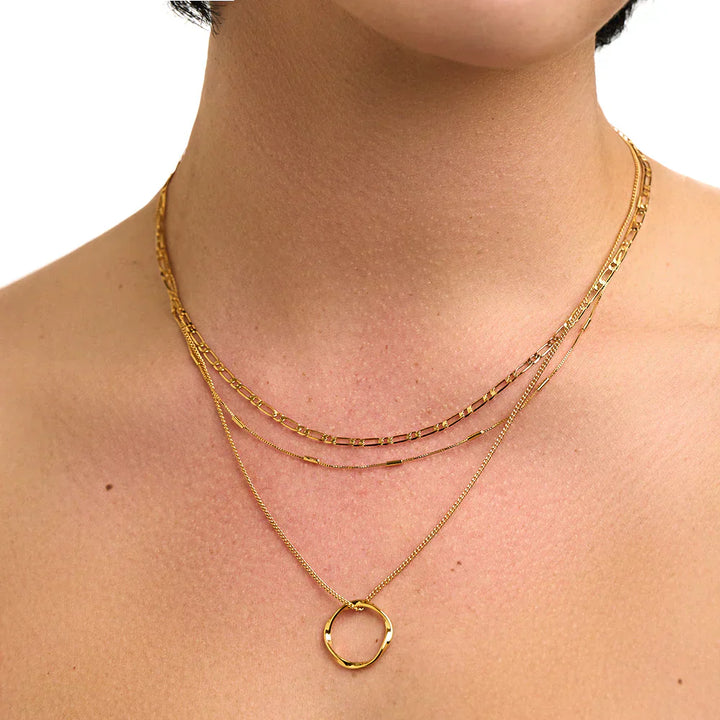 Open Circle Necklace with Three Rows | Gold