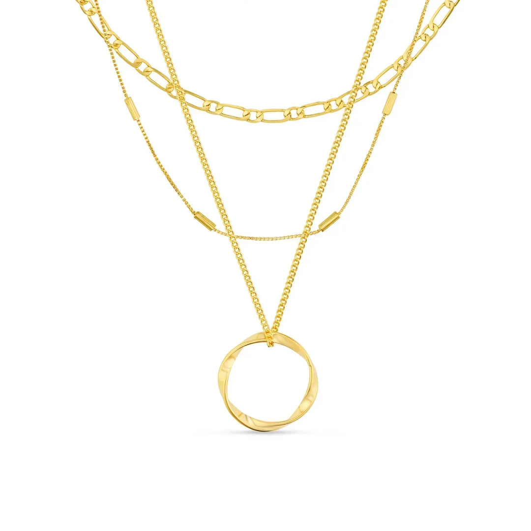 Open Circle Necklace with Three Rows | Gold