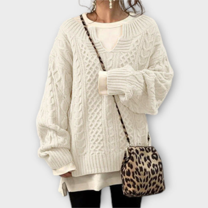 Oversized Knit Sweater with Cable Pattern