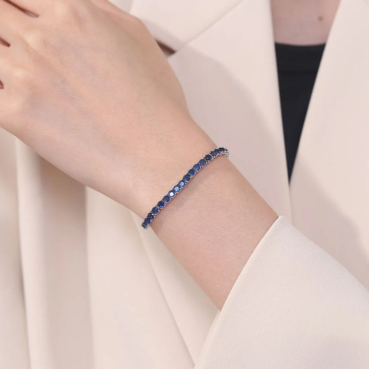 YLMyself Tennis Bracelet 925 Sterling Silver 3mm Montana Blue Sapphire CZ 15-21cm Hip Hop Gift