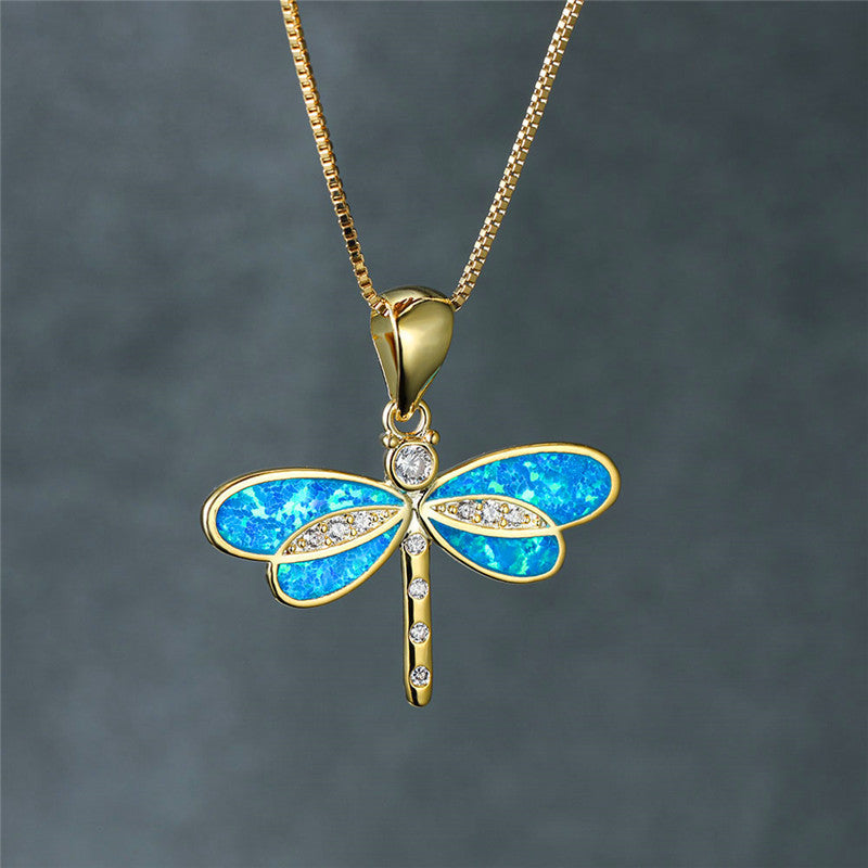 Gold Butterfly Necklace with Opal