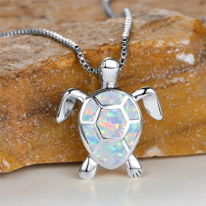 Vintage Green Fire Opal Turtle Pendant in Gold