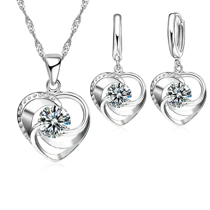 Sterling Silver Heart-Shaped Necklace and Earrings