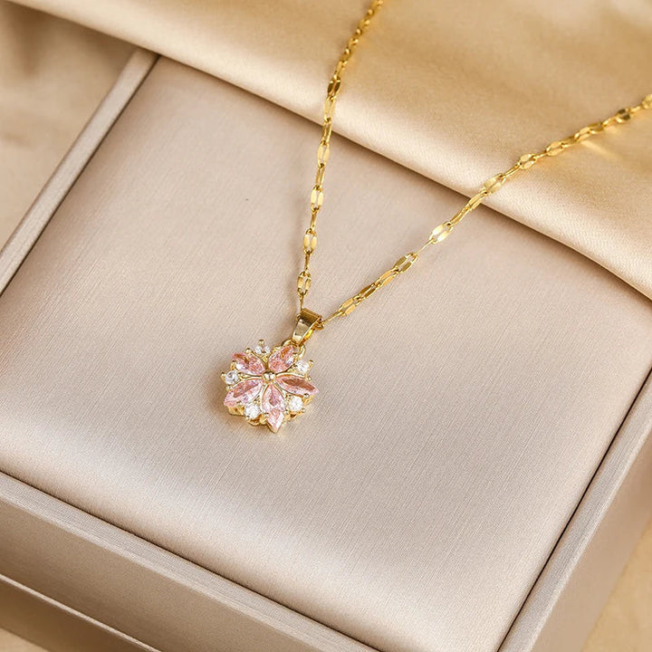 Romantic Sakura Rose Stainless Steel Necklace