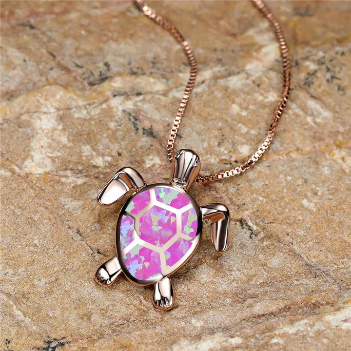 Vintage Green Fire Opal Turtle Pendant in Gold