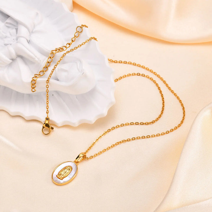 Mary Oval Gold Pendant Necklace