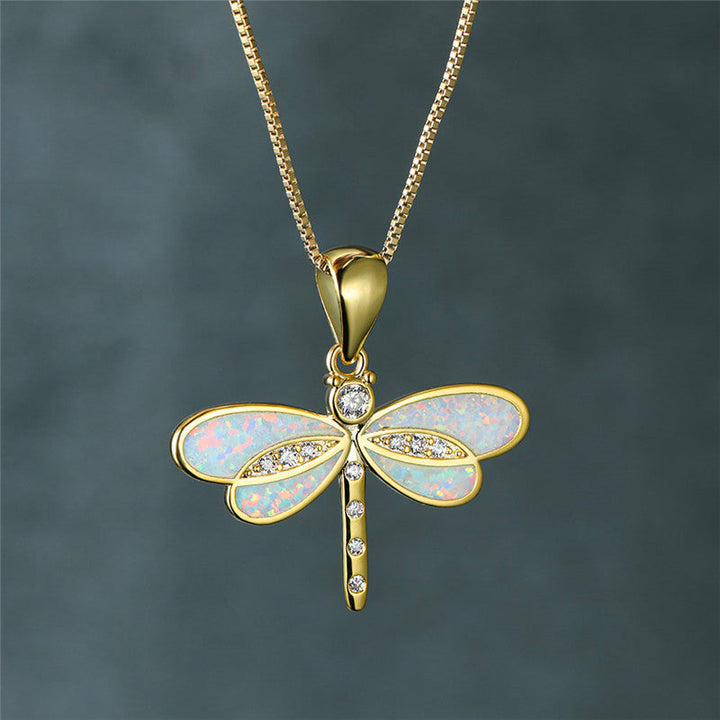 Gold Butterfly Necklace with Opal