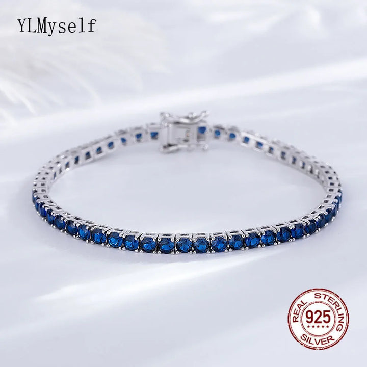 YLMyself Tennis Bracelet 925 Sterling Silver 3mm Montana Blue Sapphire CZ 15-21cm Hip Hop Gift
