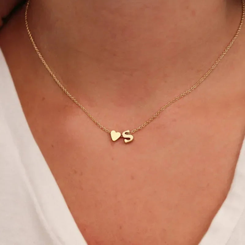Necklace with Initial Golden Heart