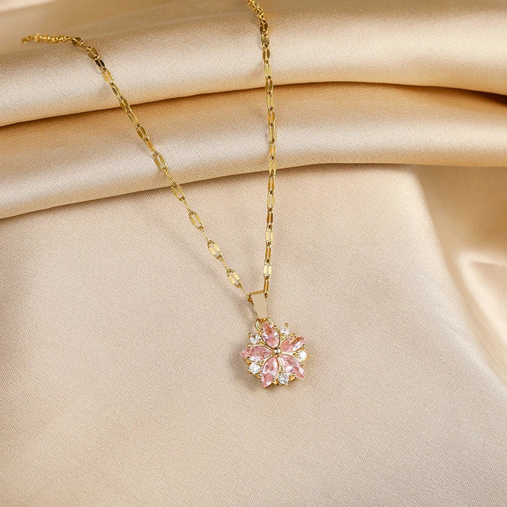Romantic Sakura Rose Stainless Steel Necklace