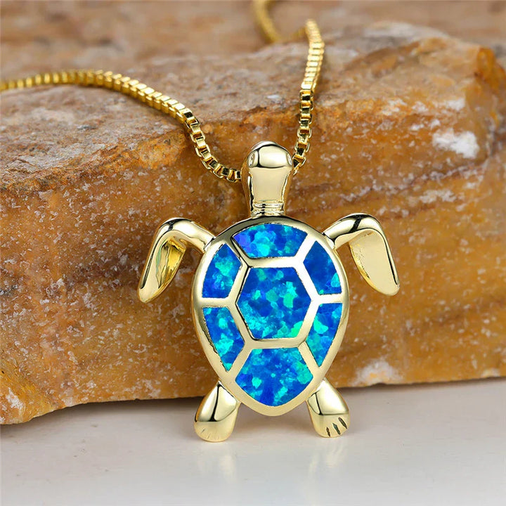 Vintage Green Fire Opal Turtle Pendant in Gold
