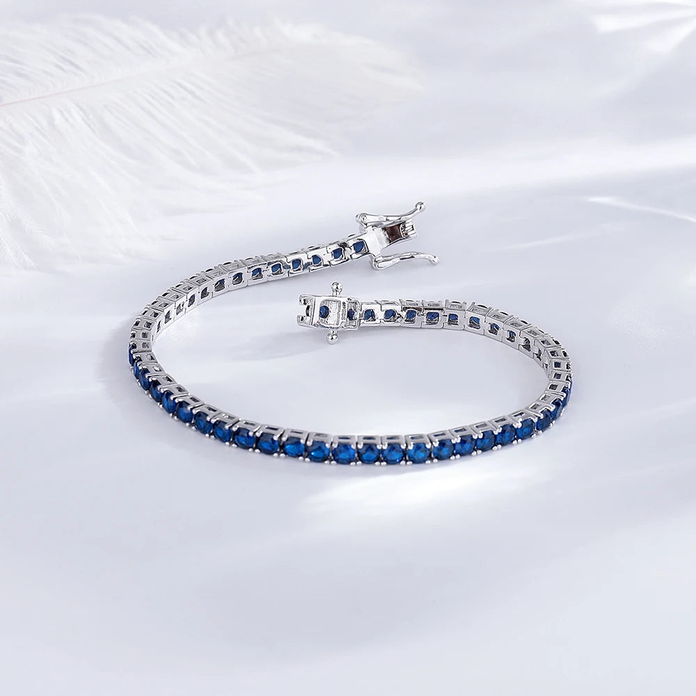YLMyself Tennis Bracelet 925 Sterling Silver 3mm Montana Blue Sapphire CZ 15-21cm Hip Hop Gift