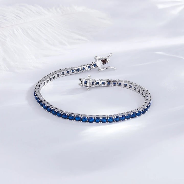 YLMyself Tennis Bracelet 925 Sterling Silver 3mm Montana Blue Sapphire CZ 15-21cm Hip Hop Gift