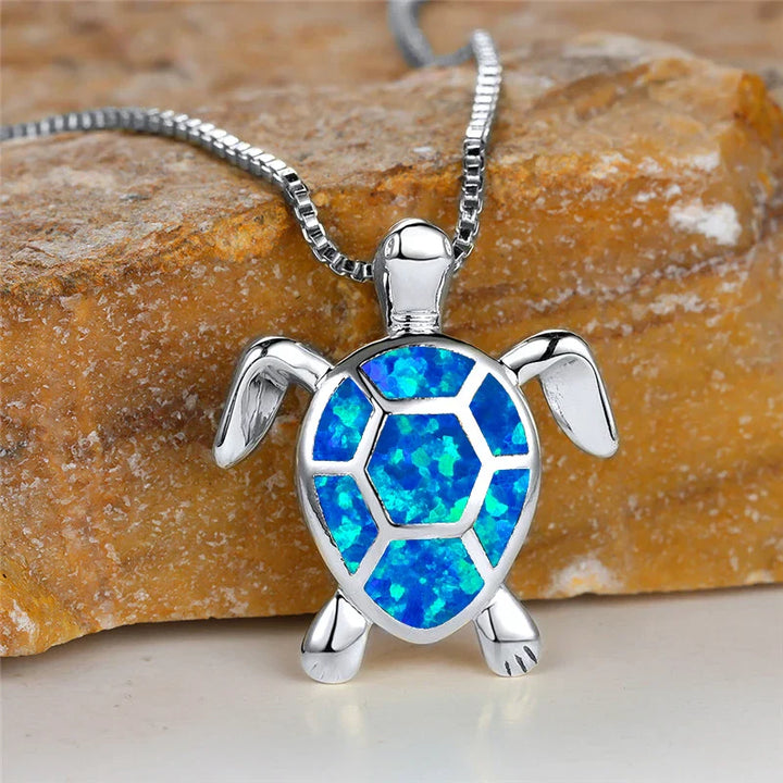 Vintage Green Fire Opal Turtle Pendant in Gold