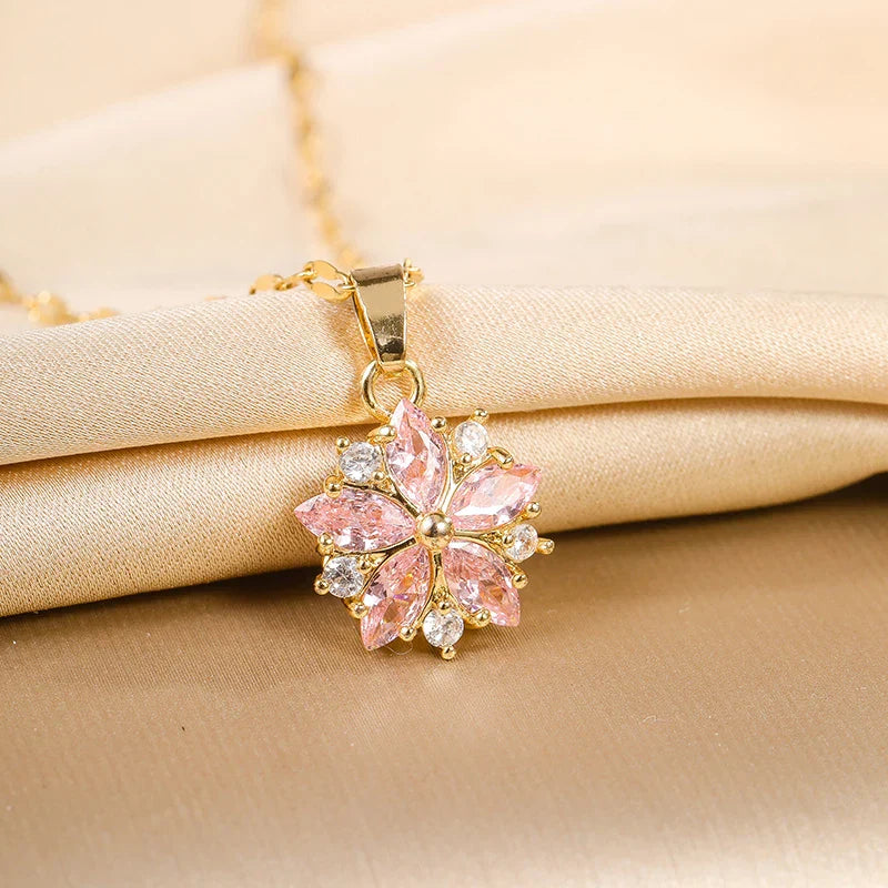 Romantic Sakura Rose Stainless Steel Necklace