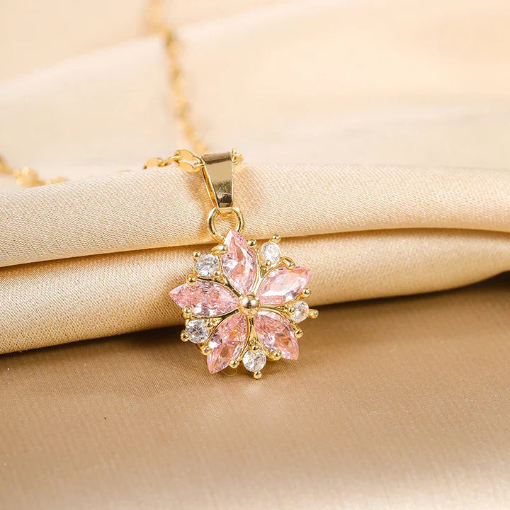 Romantic Sakura Rose Stainless Steel Necklace