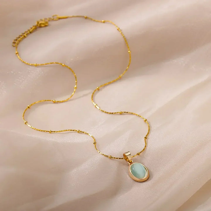Chic Gold Stainless Steel Water Drop Opal Pendant Necklace