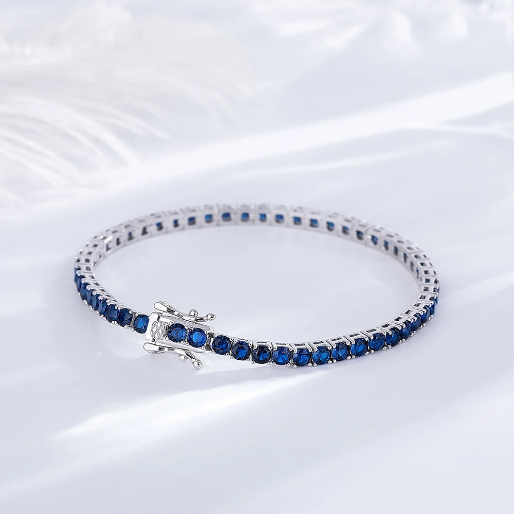 YLMyself Tennis Bracelet 925 Sterling Silver 3mm Montana Blue Sapphire CZ 15-21cm Hip Hop Gift