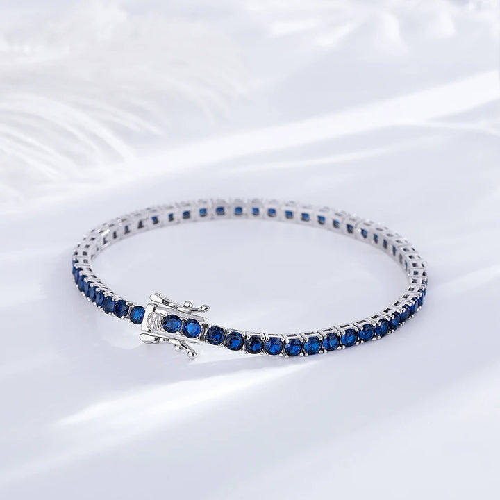 YLMyself Tennis Bracelet 925 Sterling Silver 3mm Montana Blue Sapphire CZ 15-21cm Hip Hop Gift