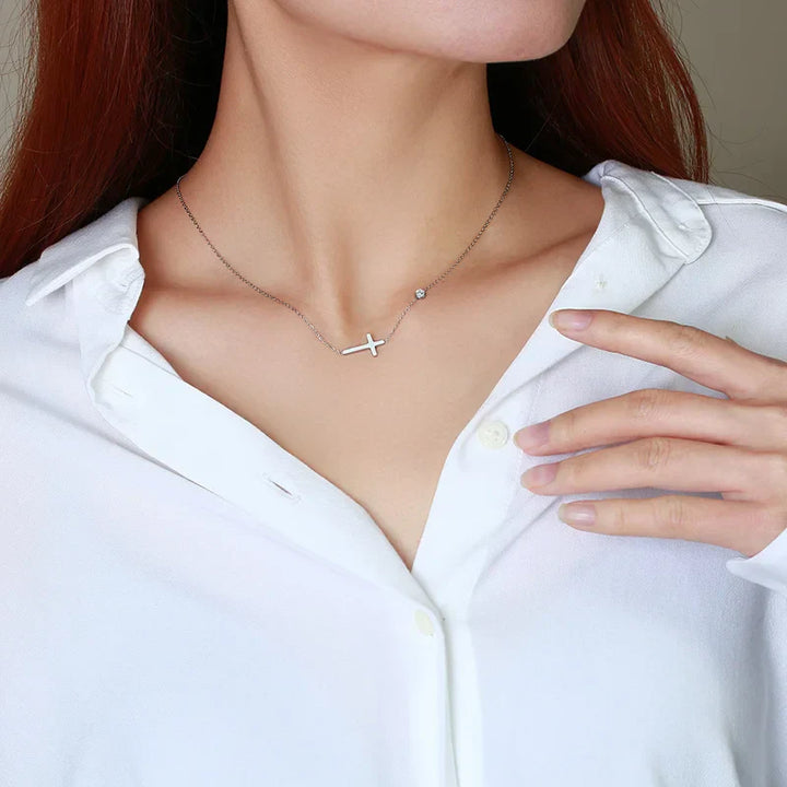 Radiant Side Cross Necklace
