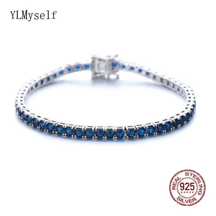 YLMyself Tennis Bracelet 925 Sterling Silver 3mm Montana Blue Sapphire CZ 15-21cm Hip Hop Gift