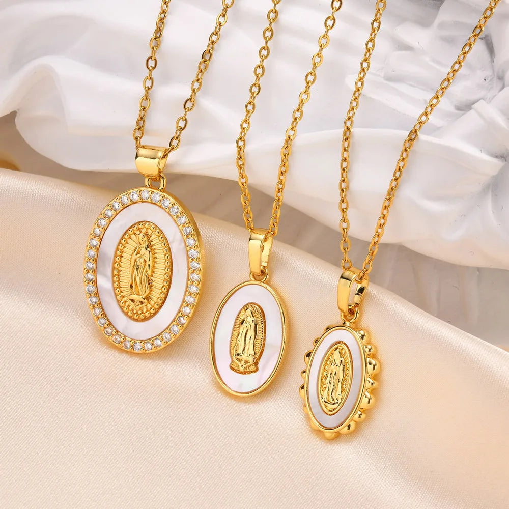 Mary Oval Gold Pendant Necklace