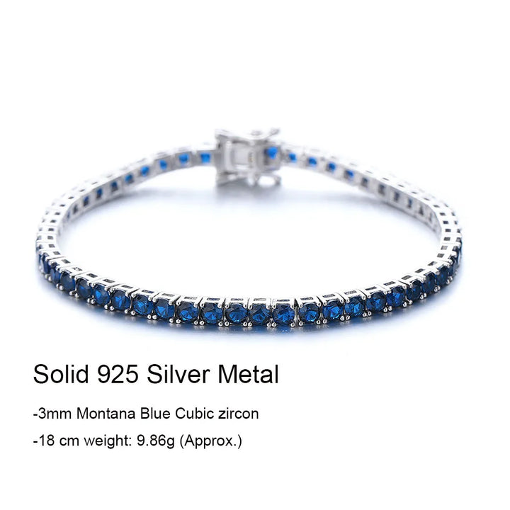 YLMyself Tennis Bracelet 925 Sterling Silver 3mm Montana Blue Sapphire CZ 15-21cm Hip Hop Gift