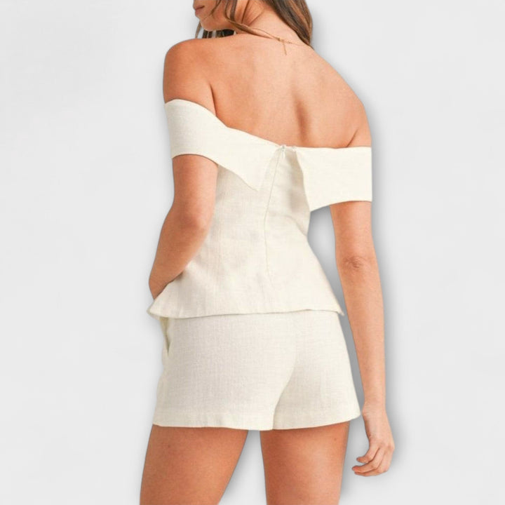 Olivia - White Cotton-Linen Two-Piece Set