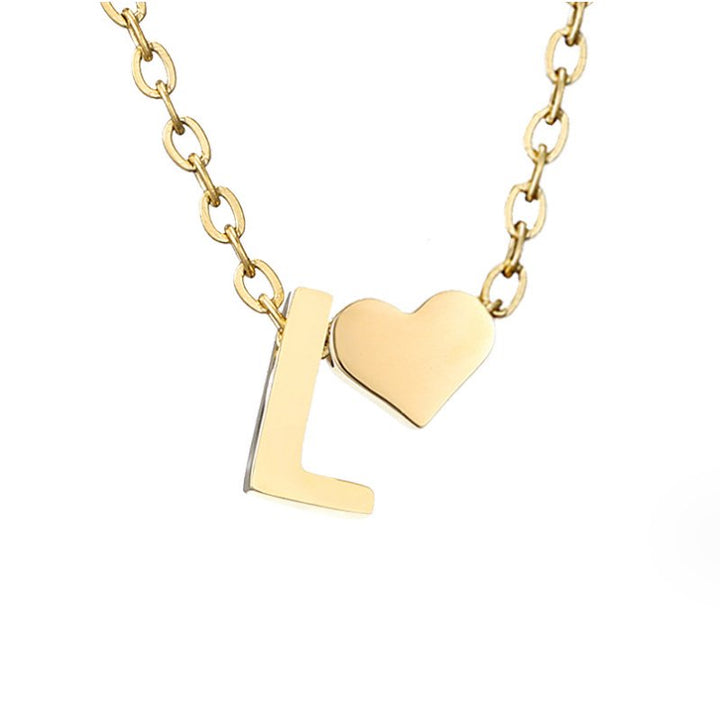 Minimalist Initial Necklace with Heart Charm