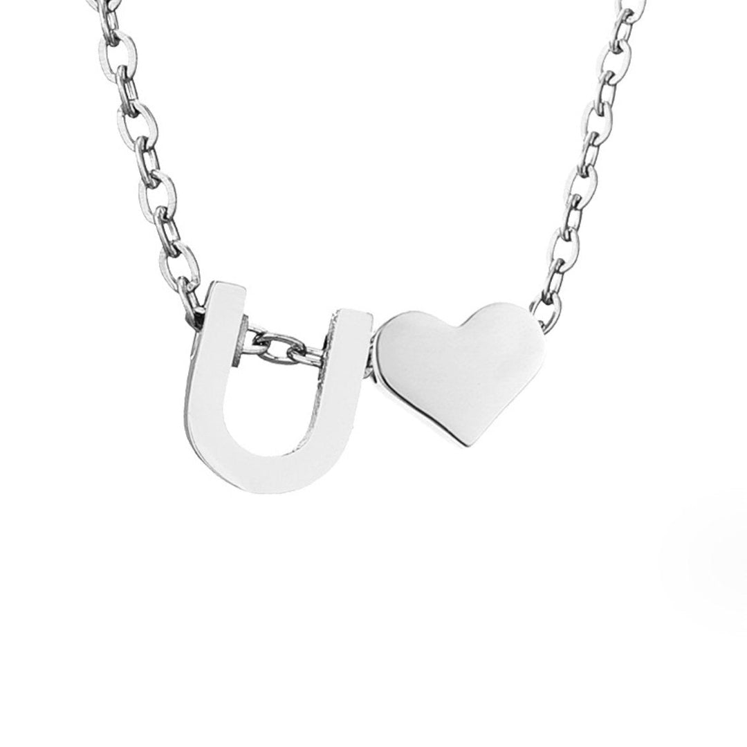 Minimalist Initial Necklace with Heart Charm